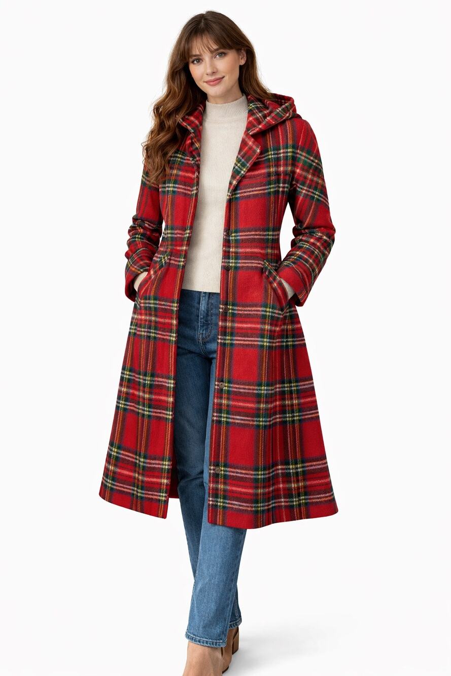 1970s Mackintosh Whistlestop NY Red Plaid Hooded Coat Small